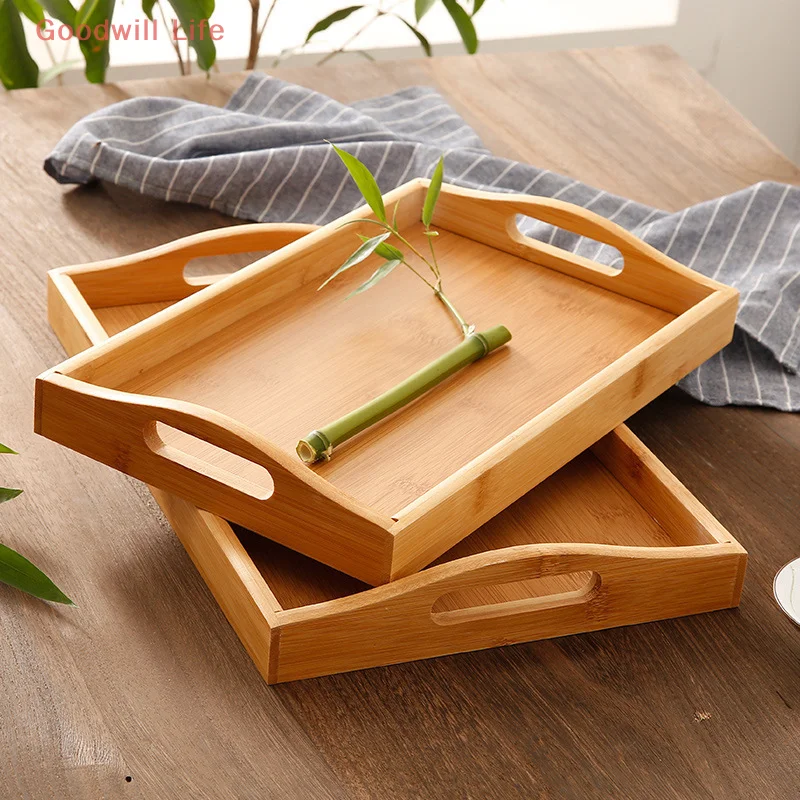 Wide Bamboo Organizer Tray Storage Tray With Handles For Cutlery Serving Spoons Cooking Utensils Teapot Teacup