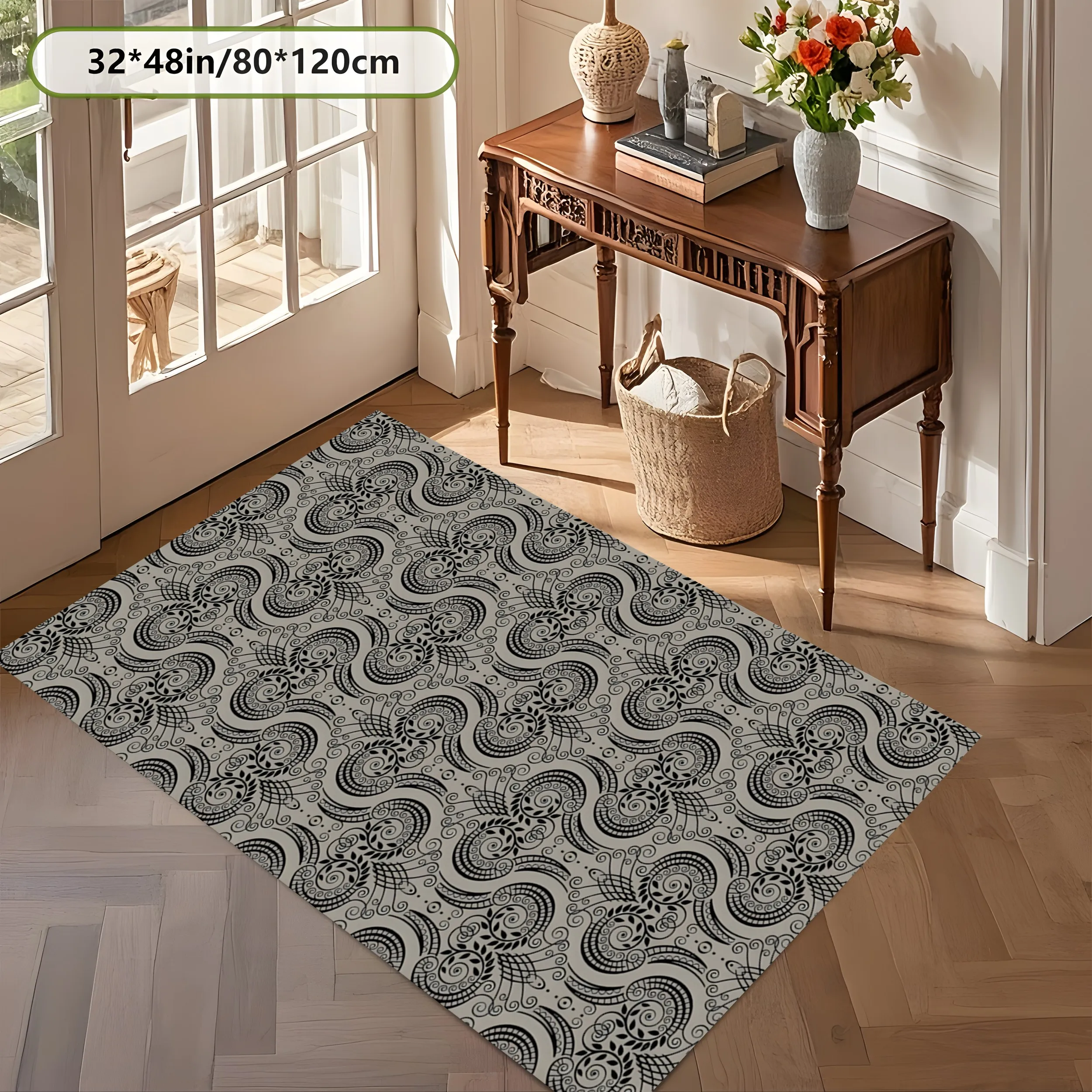 2D Large Rug with Gray Paisley Pattern, Retro and Luxurious Style, Suitable for Living Room and Bedroom, Instantly Refreshes Autumn and Winter Decor