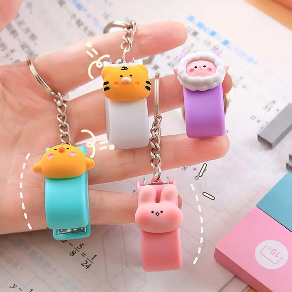 Macaron Cute Cartoon Size 10 Staples Student Supplies Mini Stapler Binding Tools Stapler Key Chain Mini Stapler