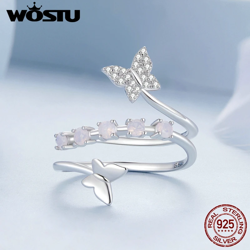 WOSTU Original 925 Sterling Silver Butterfly Ring With Iridescent Nano Opals For Women Fine Jewelry  Party Wedding Luxury Gift