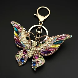 Colorful Rhinestone Butterfly Key Chain Pendant Gold Color Metal Animal Insect Keyring for Women Girl Jewelry Gift llaveros