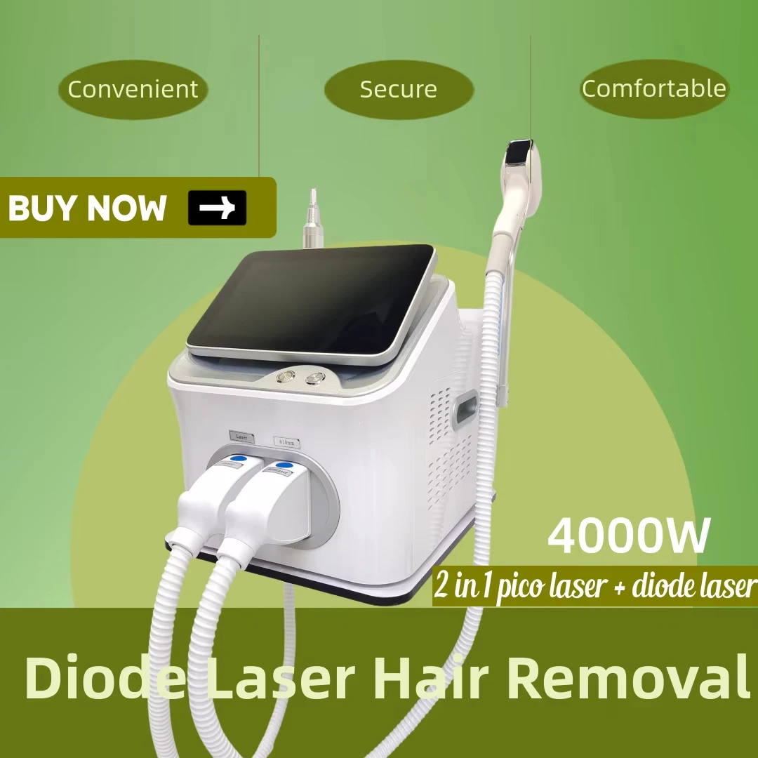 Диодный лазер 2 в 1, 808 нм, 4000 Вт, безболезненное постоянное охлаждение для александритового 755, 940, 1064 нм, длина волны