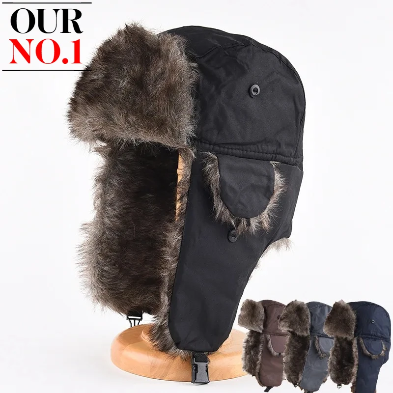 Men winter ear-protecting hats include pilot-style military caps, warm Russian waterproof ski caps, and warm ear-protecting caps