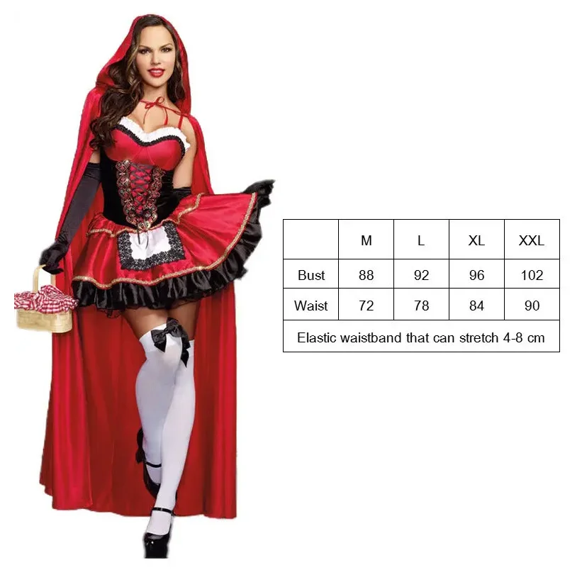 Little Red Riding Hood Costume for Women Fancy Adult Halloween Cosplay Fantasia Carnival Fairy Tale Plus Size Girl Dress+Cloak image 3