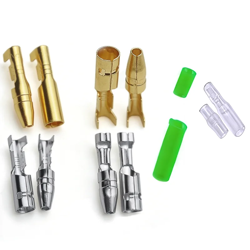 

200PCS 50Set 4.0mm Female and Male Bullet Terminals Connector Gold Brass/Silver Wire Connector with Insulating Sleeves for Car