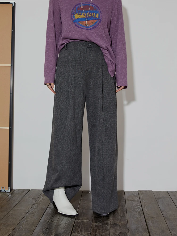 

Jinggu Home Thiened Wide Leg Pants Women's Loose Straight Leg Trousers High Waist Long Pants Woolen Casual Pants