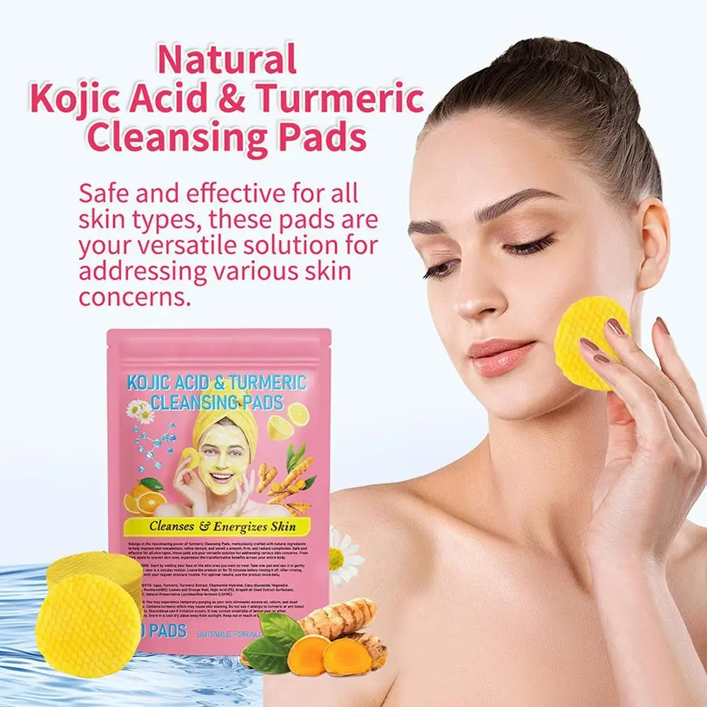 40Pcs Turmeric Exfoliating Cleansing Pads Face Round Makeup Remover Sponge Natural Wood Pulp Sponge Ladies Facial Washing Sponge