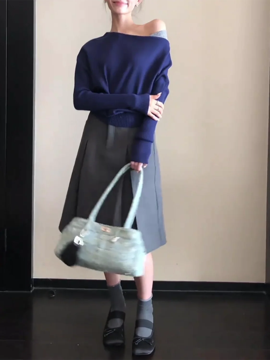 E Top de Punto de Un Solo Hombro para Mujer, Estilo Otoño Invierno, Estilo Puro Deseo, Suéter Base Informal con Cintur...