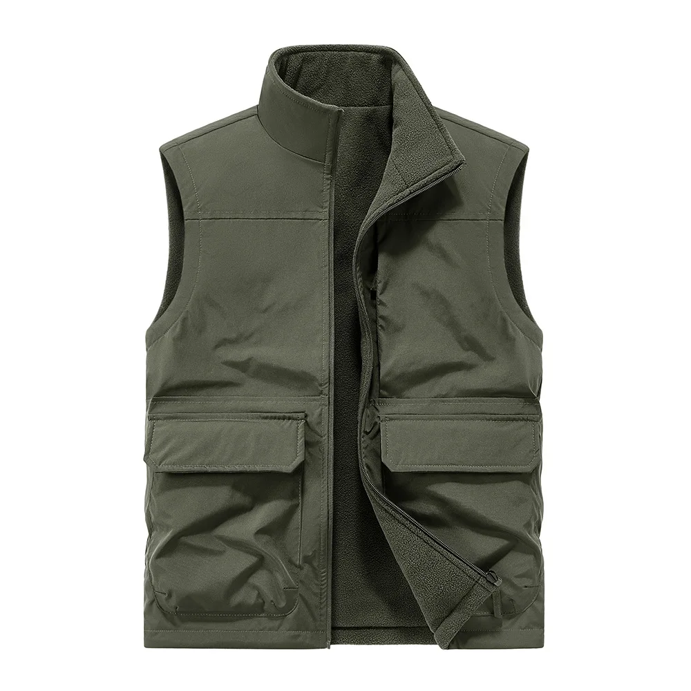 Reversible ärmellose Jacke Herren Weste Mantel Winterweste Dicke warme Fleece Arbeitskleidung Tops Cargo Weste Windjacke Neue Mode