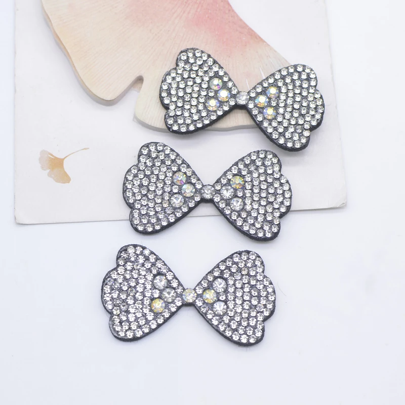 10Pcs 45*25mm Padded Colorful Rhinestone Bow Tie Patches for DIY Clothes Hat Headwear Hair Clips Decor Appliques Accessories