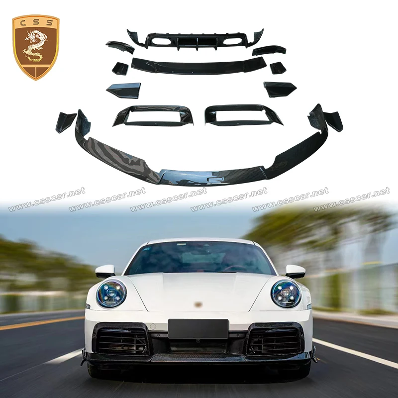 BB Style Carbon Fiber Rear Bumper Lip Diffuser With Tail Mouth For Porsche 992 Door Side Skirt Splitters Canard Top Wing Parts