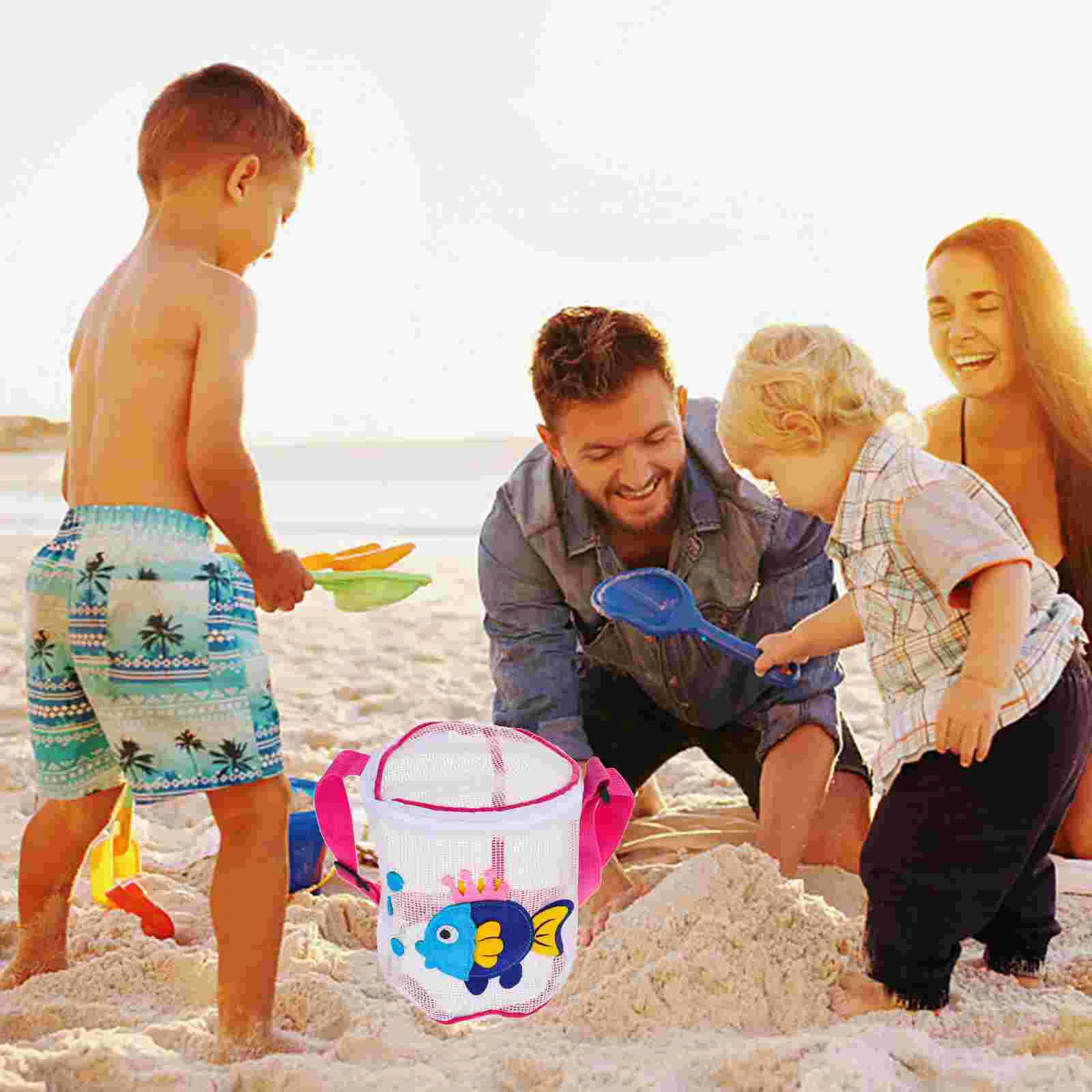 Sac à jouets en coquillage de plage, fermeture éclair en maille, pochette de rangement pour jeu de sable pour enfants, sangle réglable, grande capacité pour l'extérieur