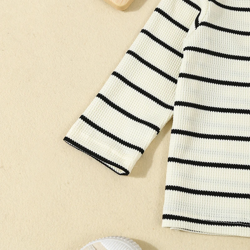 Baby Fall Outfits Stripe Print Long Sleeve Sweatshirt with Long Pants and Hat 3Pcs Set image 4