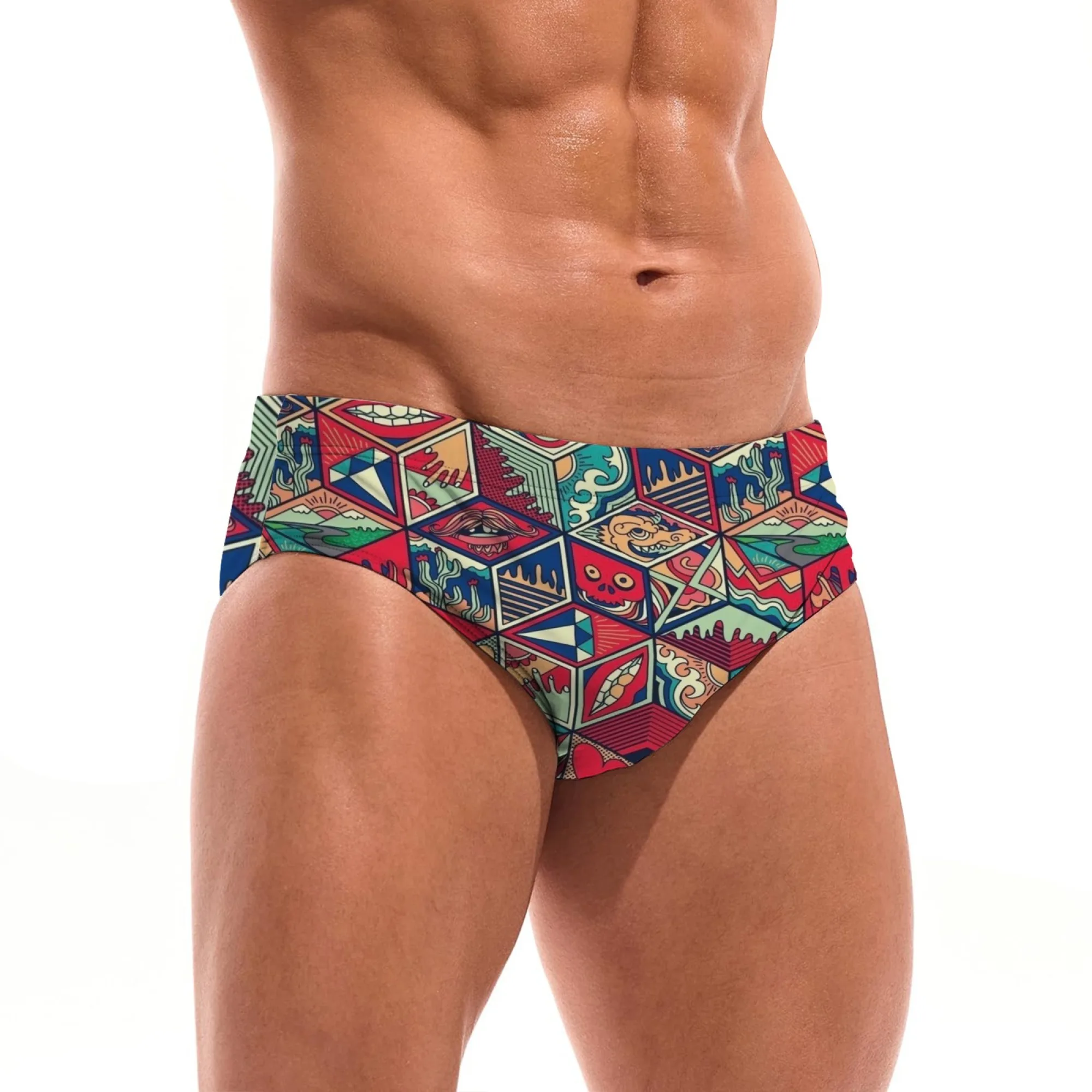 

Мужские плавки-шорты с принтом в виде геометрических фигур, легкие, дышащие, для пляжа и бассейна, сексуальные, в стиле бикини, отличный подарок