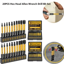 20Pcs Hex Head Allen Wrench Drill Bit Set 1/4inch S2 Alloy Steel Impact Hex Bit Magnetic Hex Shank Screw Driver Hand Drill Tools