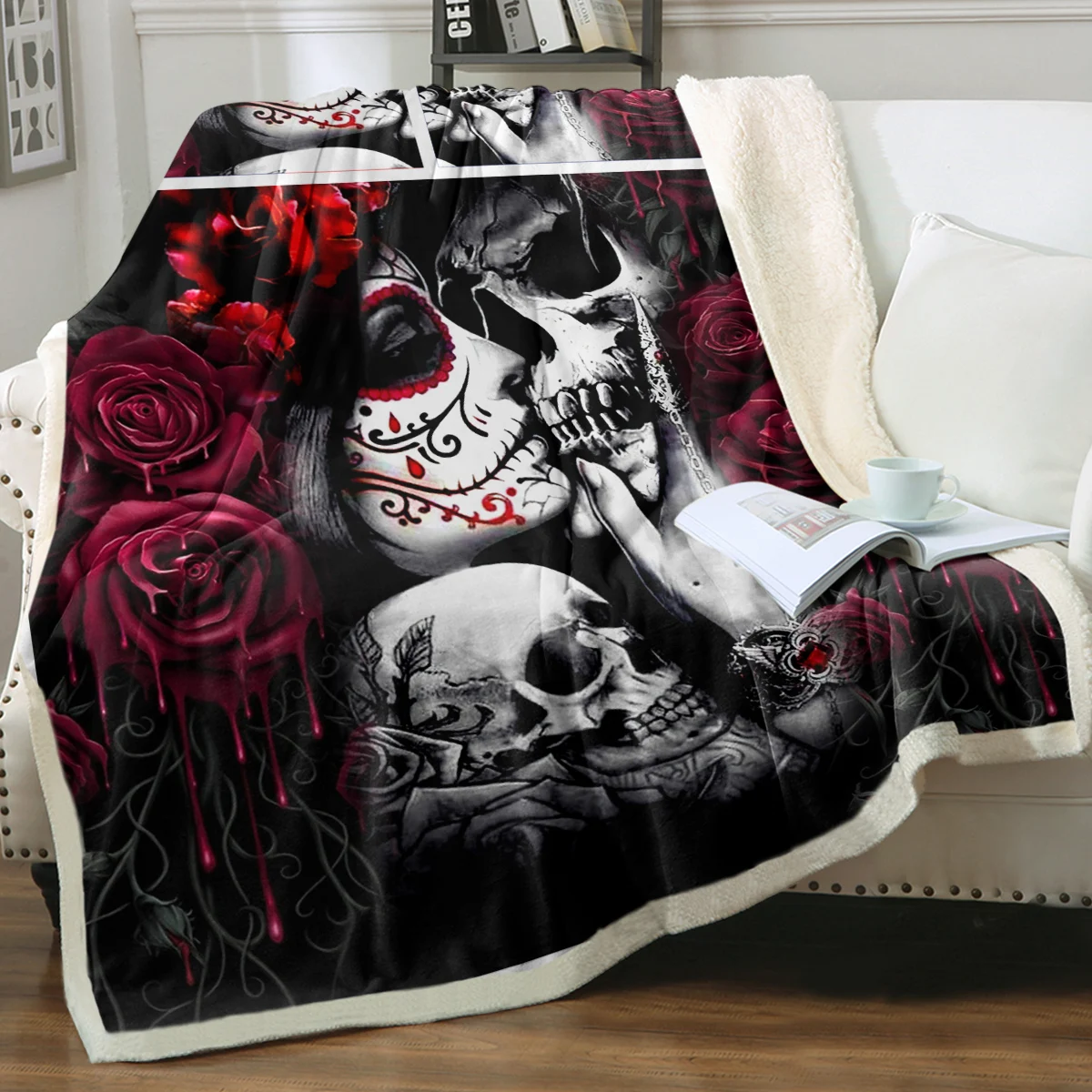 

Red Rose Skull Throw Blanket Sea Turtle with Bubbles Printed Blanket Super Soft Sherpa Blanket for Couch Sofa Bed