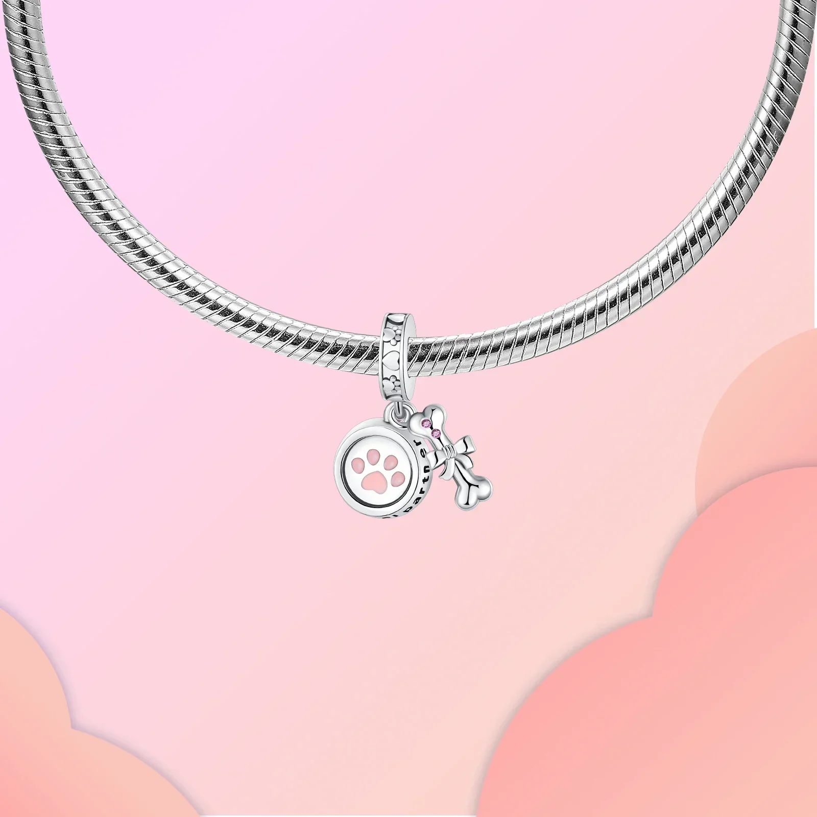 Colgante de Plata de Ley 925 con forma de huella de perro y hueso para mujer, abalorio compatible con pulseras Pandora originales, regalo de joyería artesanal