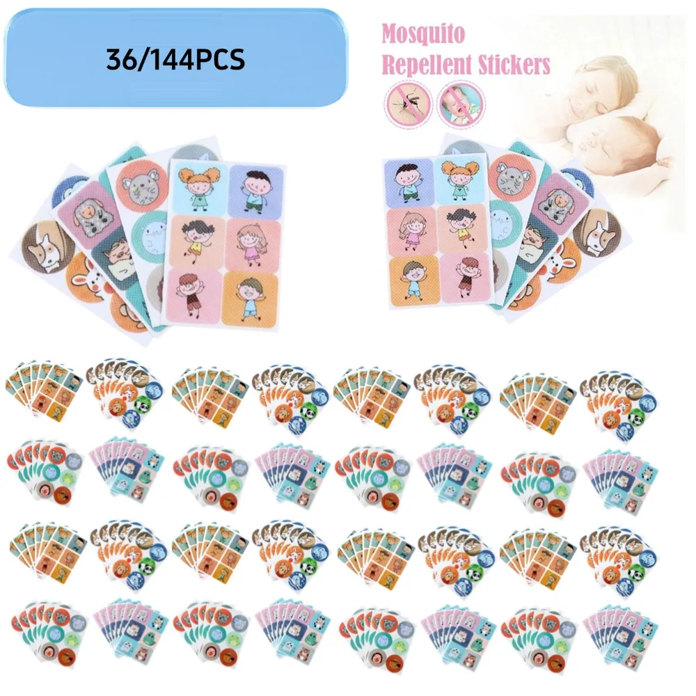 36/144Pcs Baby Mosquito Repellent Stickers Cartoon Patch Non-Toxic Natural Essential Oil Insect Bug Protector for Infants Toddl