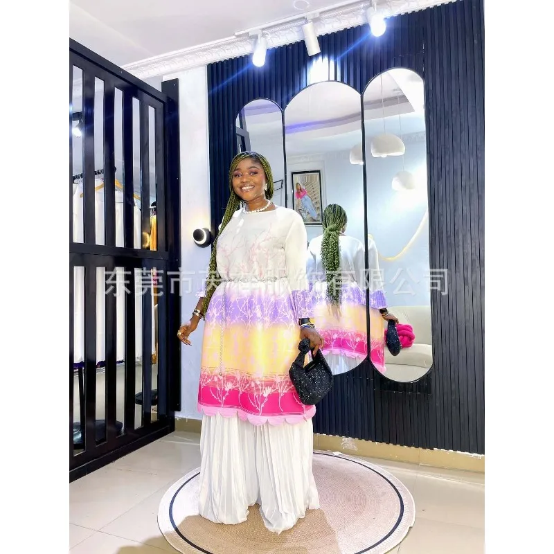 미야케 플리츠 팬츠 수트 2025 가을 신상 그라데이션 컬러 플러스 사이즈 루즈핏 캐주얼 투피스 수트 이브닝 드레스