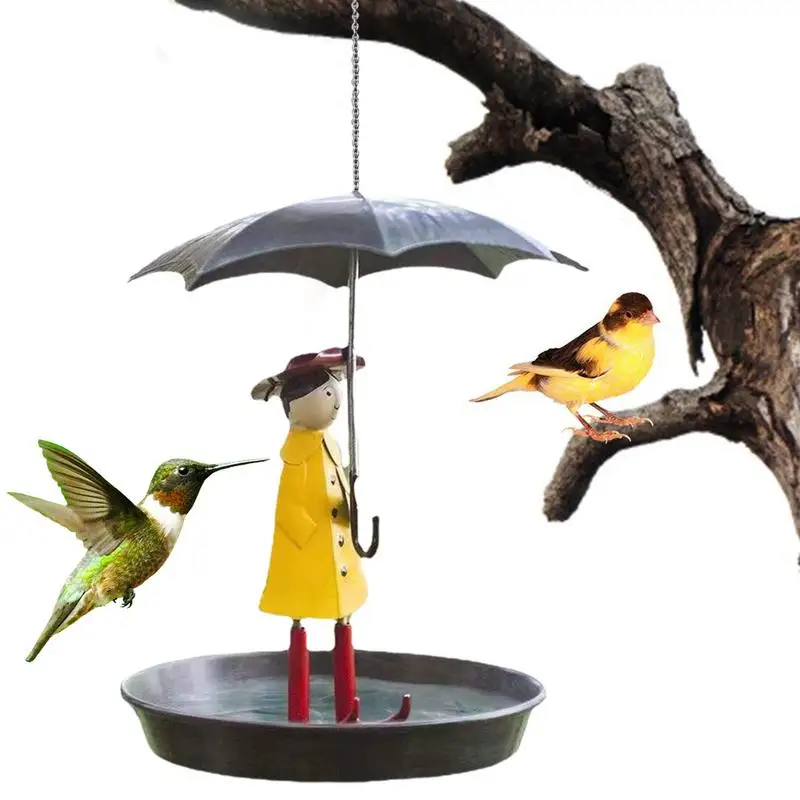 Hang Bird Feeders For Outdoors Hanging Metal Food Tray Girl And Umbrella Bird Feeder Garden Decoration For Outdoors pet supplies