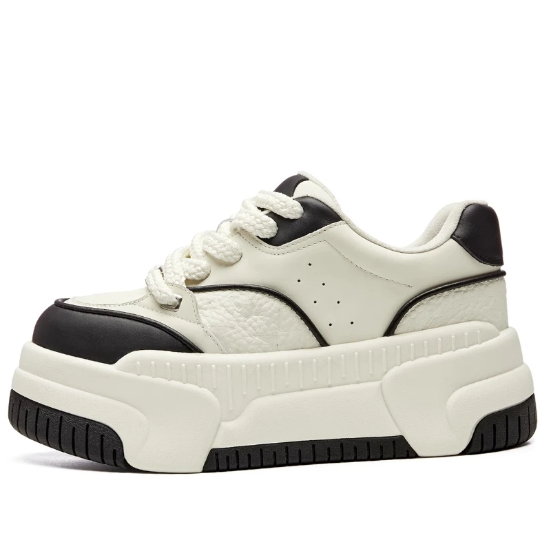 

Genuine Leather Original Fashion Color Blocking Design Casual Shoes for Women's Autumn Thick Soled Height Increasing Board Shoes