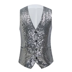 Mens Suit Vest Sequins DJ Nightclub Vest Waistcoat Men Party Stage Singers Suit Vests Colete Social Masculino