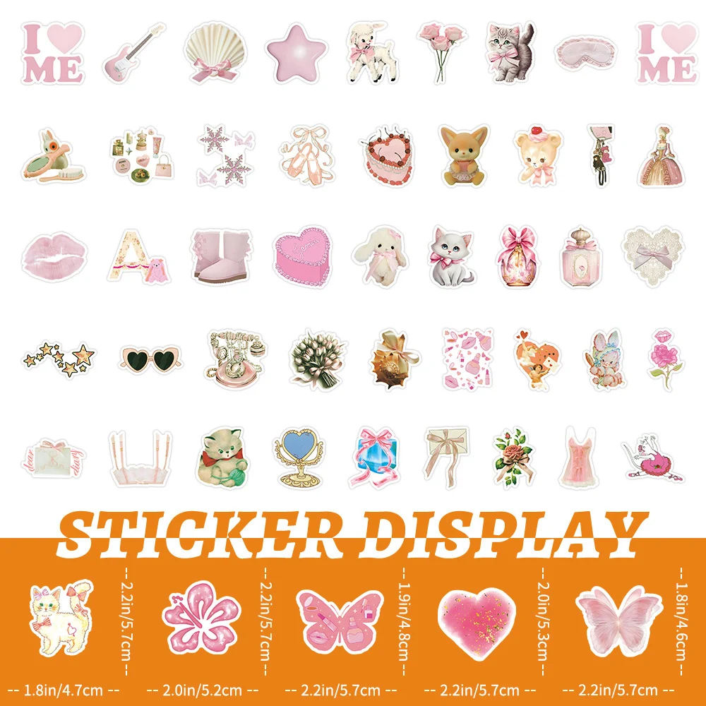 10/30/50pcs Cute Coquette Pink Girl Stickers Decoration Aesthetic Graffiti Decals DIY Phone Case Water Bottle Scrapbook Sticker