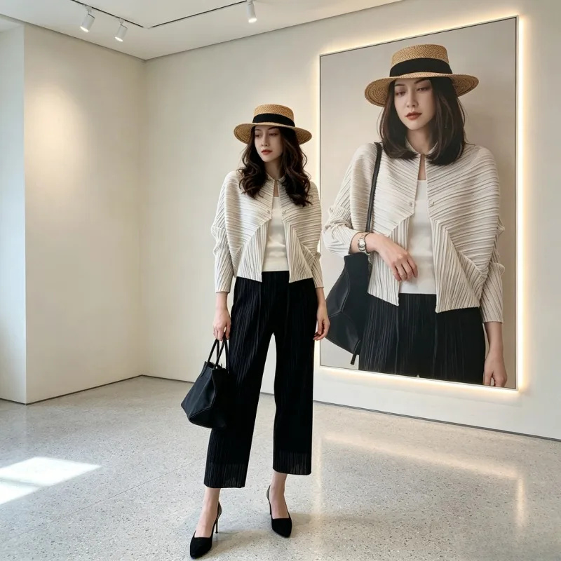 Miyake 2026 New Spring Short Jacket for Women Pleated Versatile Thin Air Conditioning Shirt Niche Design Cardigan Top Pleat