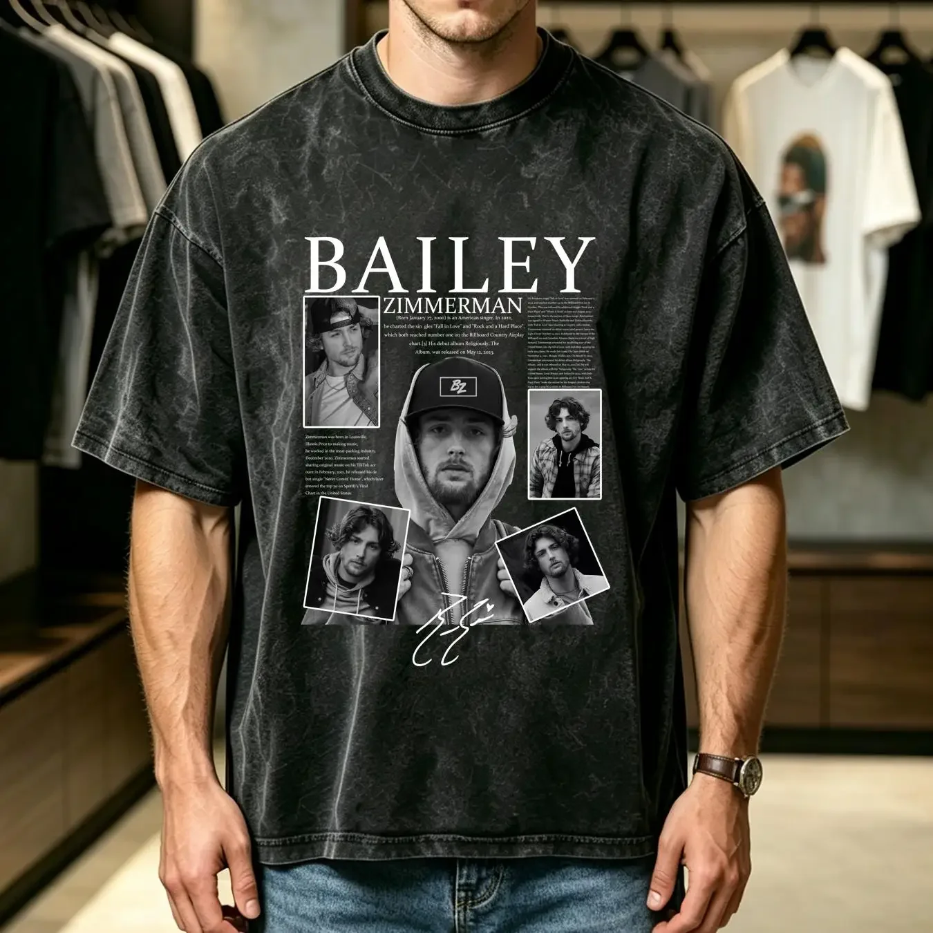 washed T Shirt Hot Bailey Zimmerman Album Country Music Men S 4XL CT472 long sleeves vintage Washed Versatile Stylish