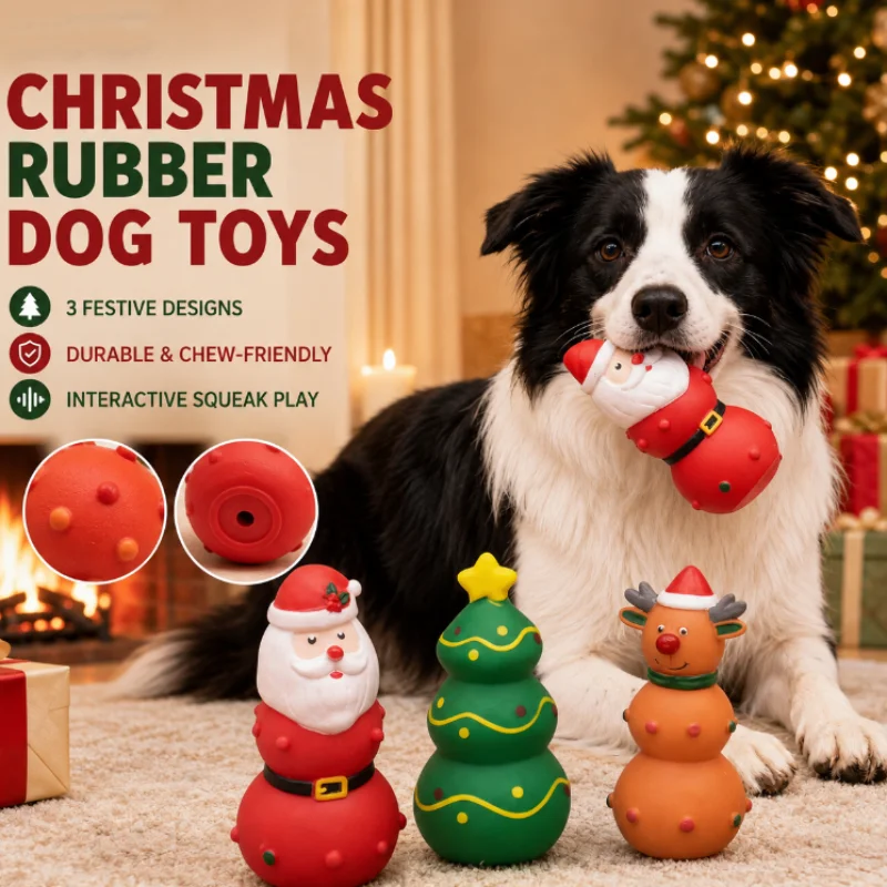 Weihnachtsserie Natur-Latex Hundespielzeug mit Weihnachtsmann- und Elch-Design, Molar-Zahnreinigung, Lustiges Kauspielzeug für Haustiere zur Feiertagsdekoration
