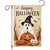 Heyfibro Happy Halloween Ghost Witch Hat Garden Flag 12 x 18 Inch Vertical Double Sided Burlap, Vintage Lantern Pumpkin Bat  cci