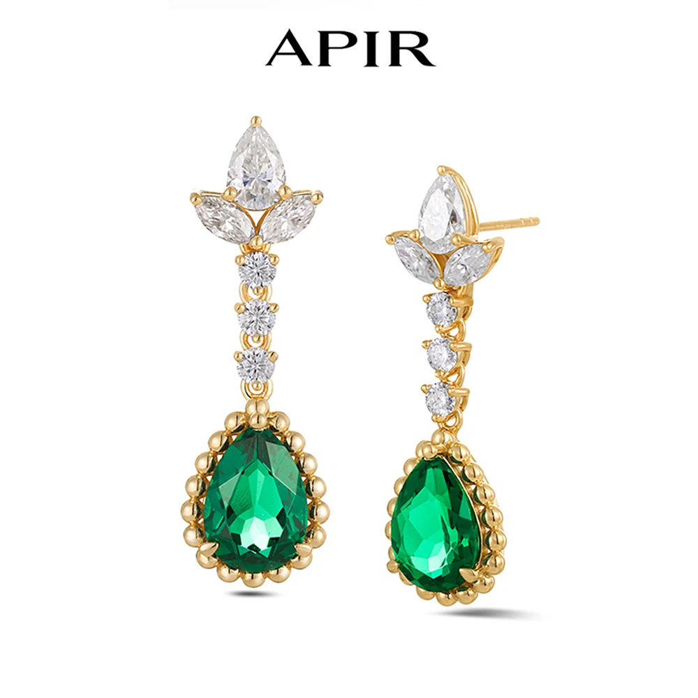 

APIR Lab-Grown Emeralds Drop Earrings for Women 925 Sterling Silver Gold Plated Water Drop Moissanite Earrings Fine Jewelry Gift