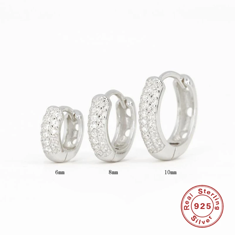 CANNER 925 Sterling Silver Circle Hoop Earrings 6mm/8mm/10mm Fashion Luxury Multi-row Classic Versatile Zircon Earrings Jewelry