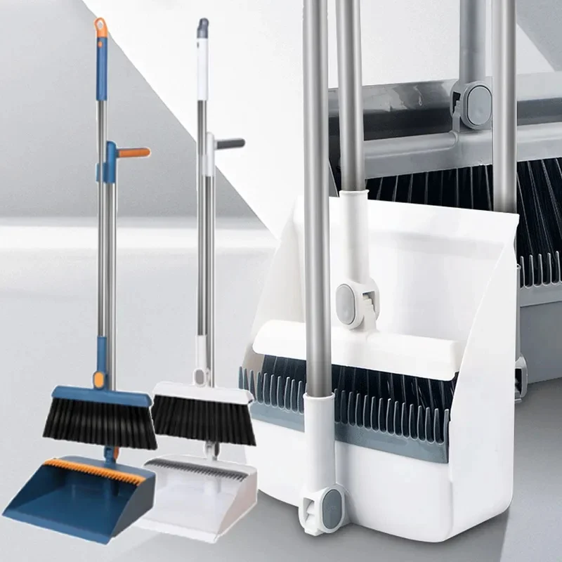 Christmas Stocking Stuffers Upright Broom Dust Tray Set with Long Handles Indoor Outdoor Garage Kitchen Office Lobby Home