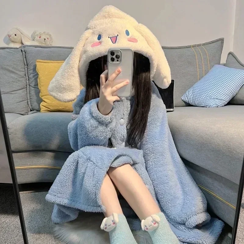 Anime Cinna moroll Sanrio Kawaii Plüsch Pyjama Kleid süßes Mädchen Winter Flanell warm verdickt Student wohnlich Set Geburtstags geschenk