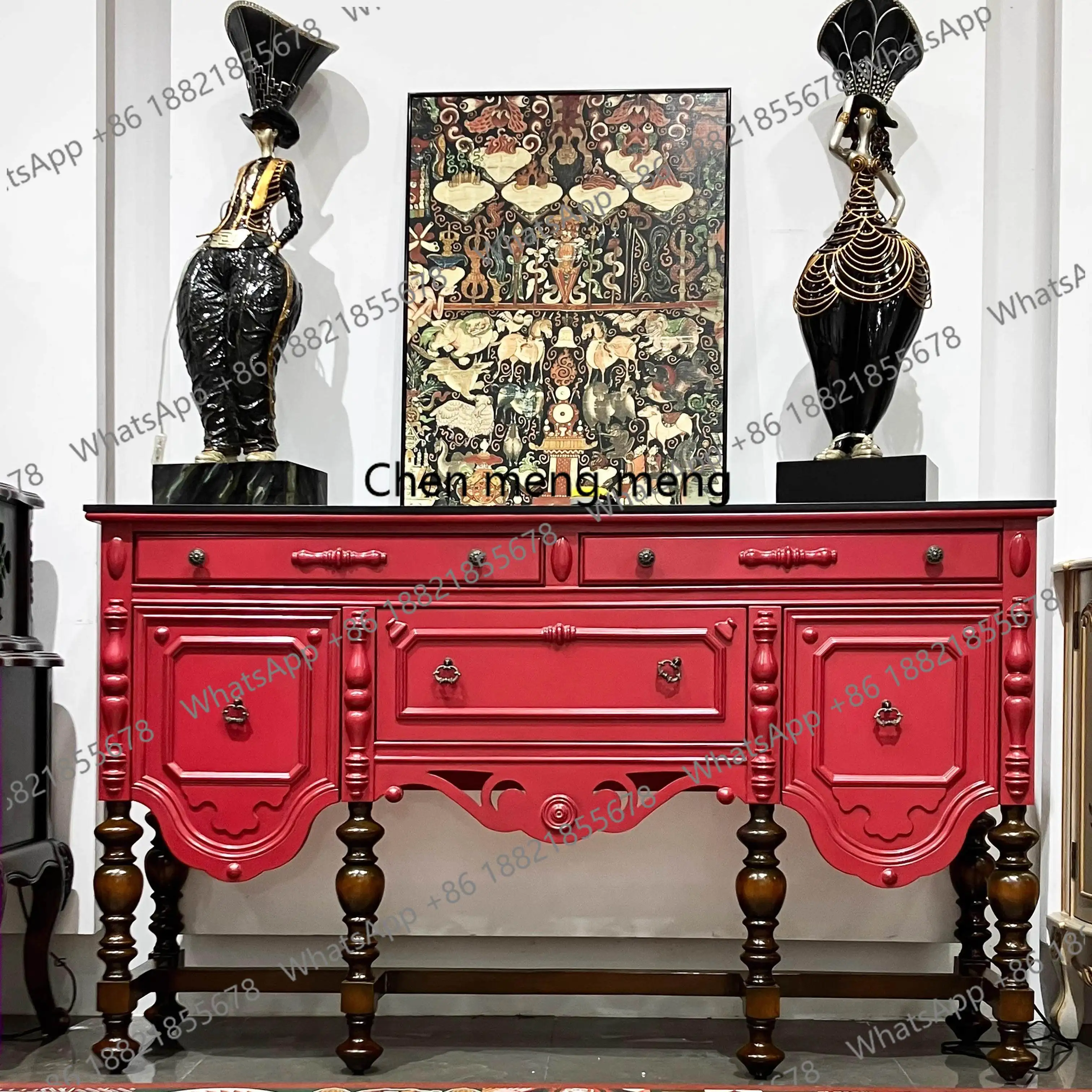 

French carved high-end foyer table villa sideboard European luxury living room entrance cabinet