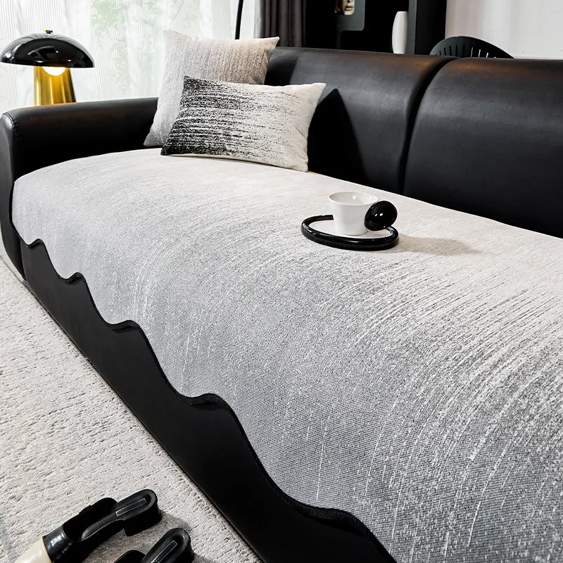 Irregular Striped Gradient Sofa Cover Two-Color Chenille Wear-Resistant Couch Covers High-End Non-Slip Sofa Pad for Four Seasons