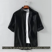 Chemise à manches courtes pour hommes, col montant, cinq points, manches mi-longues, à la mode, manches à sept points, grande taille, printemps et été 2