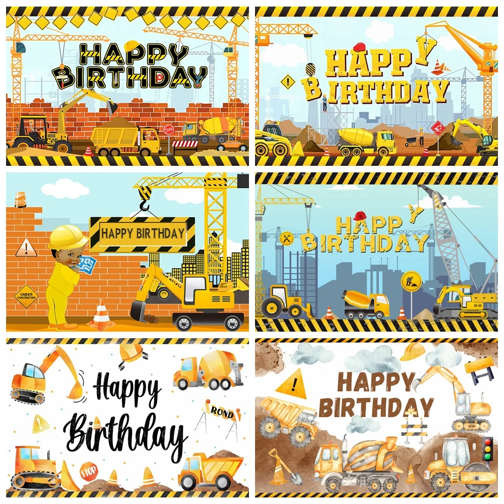 

Construction Team Backdrop Excavator Car Traffic Crane Builder Baby Birthday Party Photography Background Decor Photo Studio