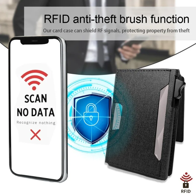 Blocking Leather Slim Wallet Credit ID Card Holder Purse Money Case for Men Women Porte Carte Badge lanyard Card Holder