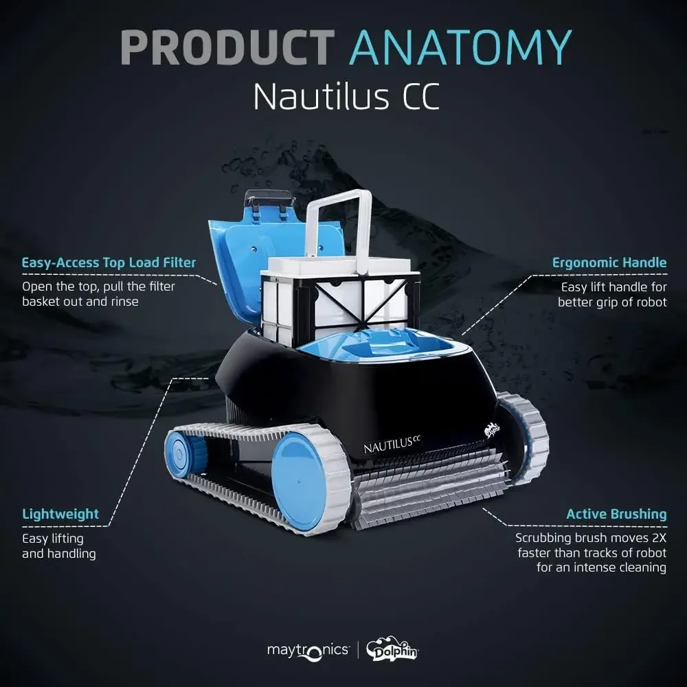 Nautilus CC Automatic Robotic Pool Vacuum Cleaner, Wall Climbing Scrubber Brush, Top Load Filter Access, Ideal for Above/In-Grou