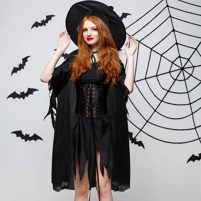 عباءة الهالوين عباءة الموت الأسود الساحرة الشيطان التأثيرية الدعائم زي مصاص الدماء 2025 لوازم تزيين حفلات الهالوين السعيدة #3