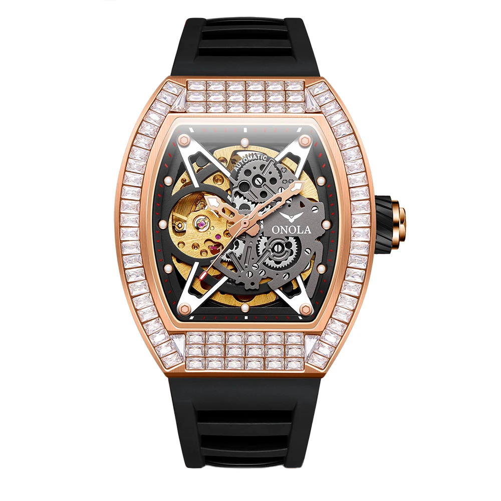 

TikTok Hot Original Watches Men Luxury Square Diamond Tourbillon Mechanical Watch Personalized Rose Gold Case Hip Hop Clock 2025