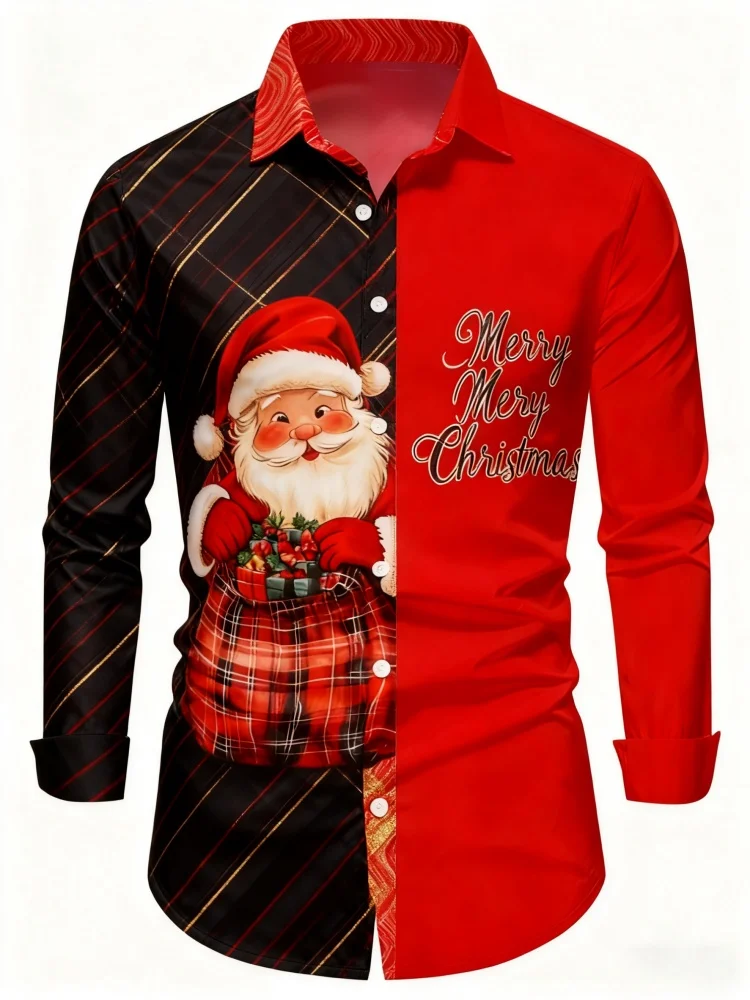New Christmas Men's Collared Long-Sleeve Comfort Shirt Relaxed Fit Stylish Versatile Comfortable Shirt Christmas Attire