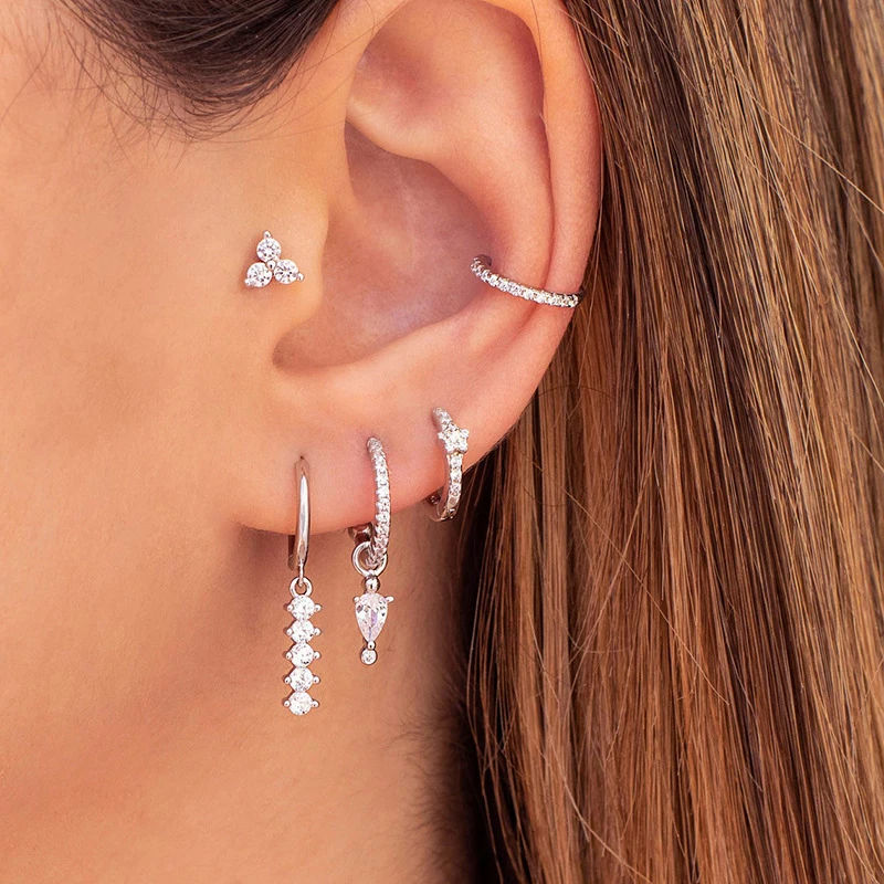 

Exquisite Sliver Color Zircon Dangle Earrings for Women New Design Hoop Earrings Set Fashion Jewelry Gift Wholesale Accessories