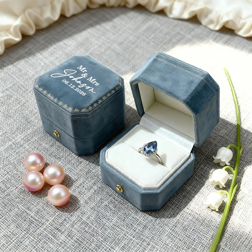 Personalized Octagonal Ring Box for Women,Velvet Flannel Wedding Engagement Proposal Jewelry Gift Box,Custom Valentine Christmas