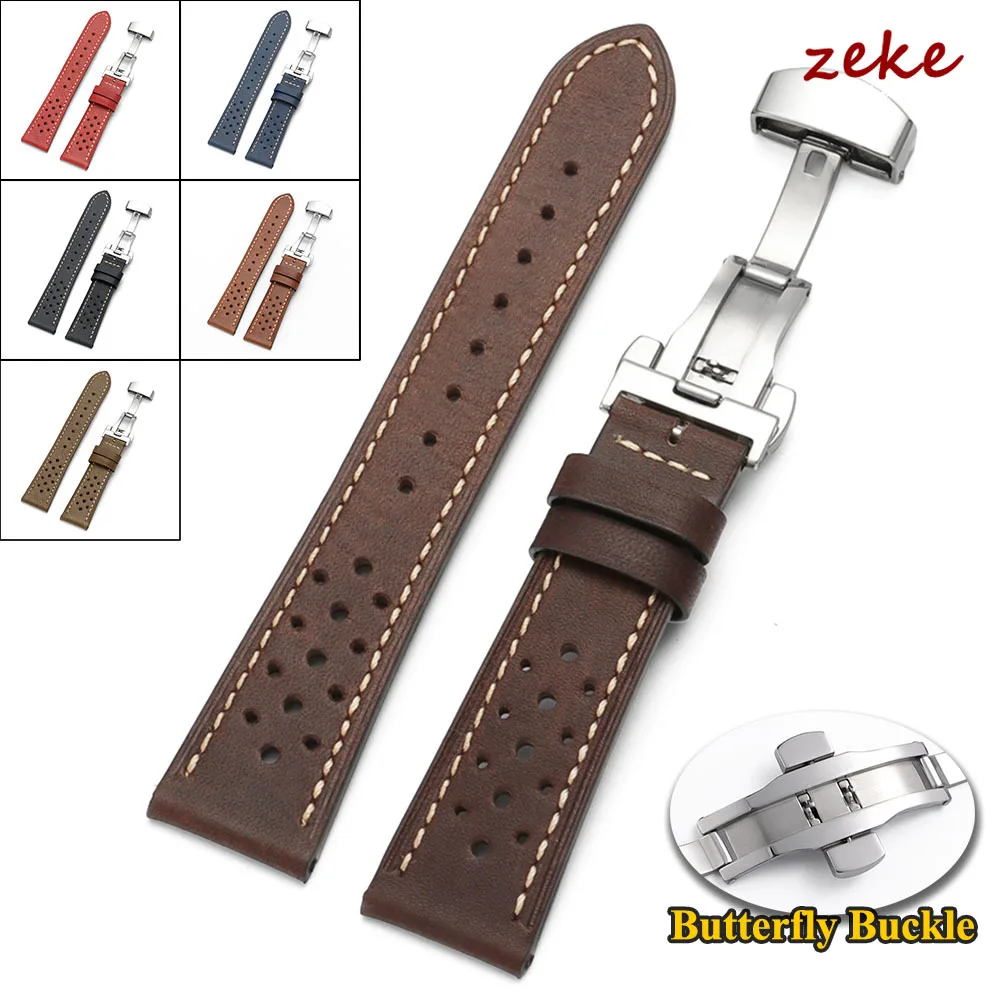 Vintage-Uhrenarmband aus Rindsleder, 20 mm, 22 mm, für Samsung Watch 7/6/5, Schmetterlingsschnalle, braunes, atmungsaktives Armband für Omega für Seiko
