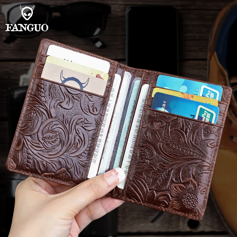 Handmade Genuine Leather Card Pouch Casual Credit Card Holder Bag Driver License Slot Coin Purse Slim Cards Pocket Short Wallet