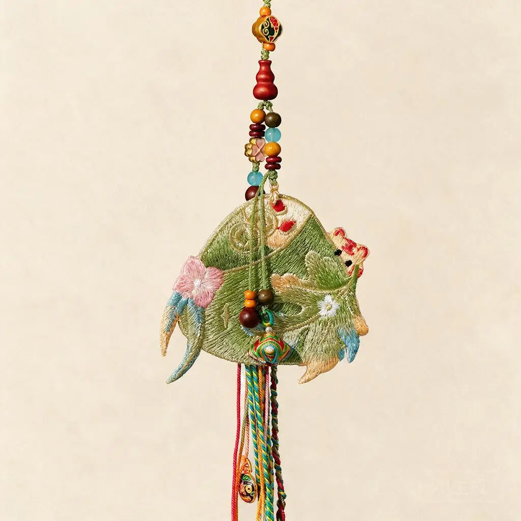 Adorable Embroidered Dragon Boat Festival Zongzi Sachet Pendant Colorful Tassel Charm Traditional Chinese Style Hanfu Accessory
