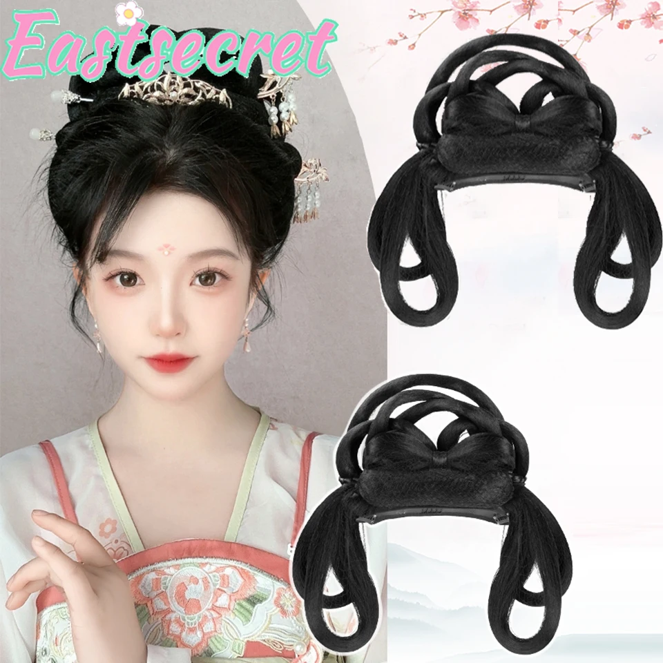 

EAST Chinese Traditional Retro Hair Chignon Synthetic Hanfu Cosplay Wig Black Fake Hair Bun Ancient Fairy Princess Hair Band